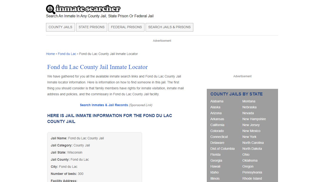 Fond du Lac County Jail Inmate Locator - Inmate Searcher